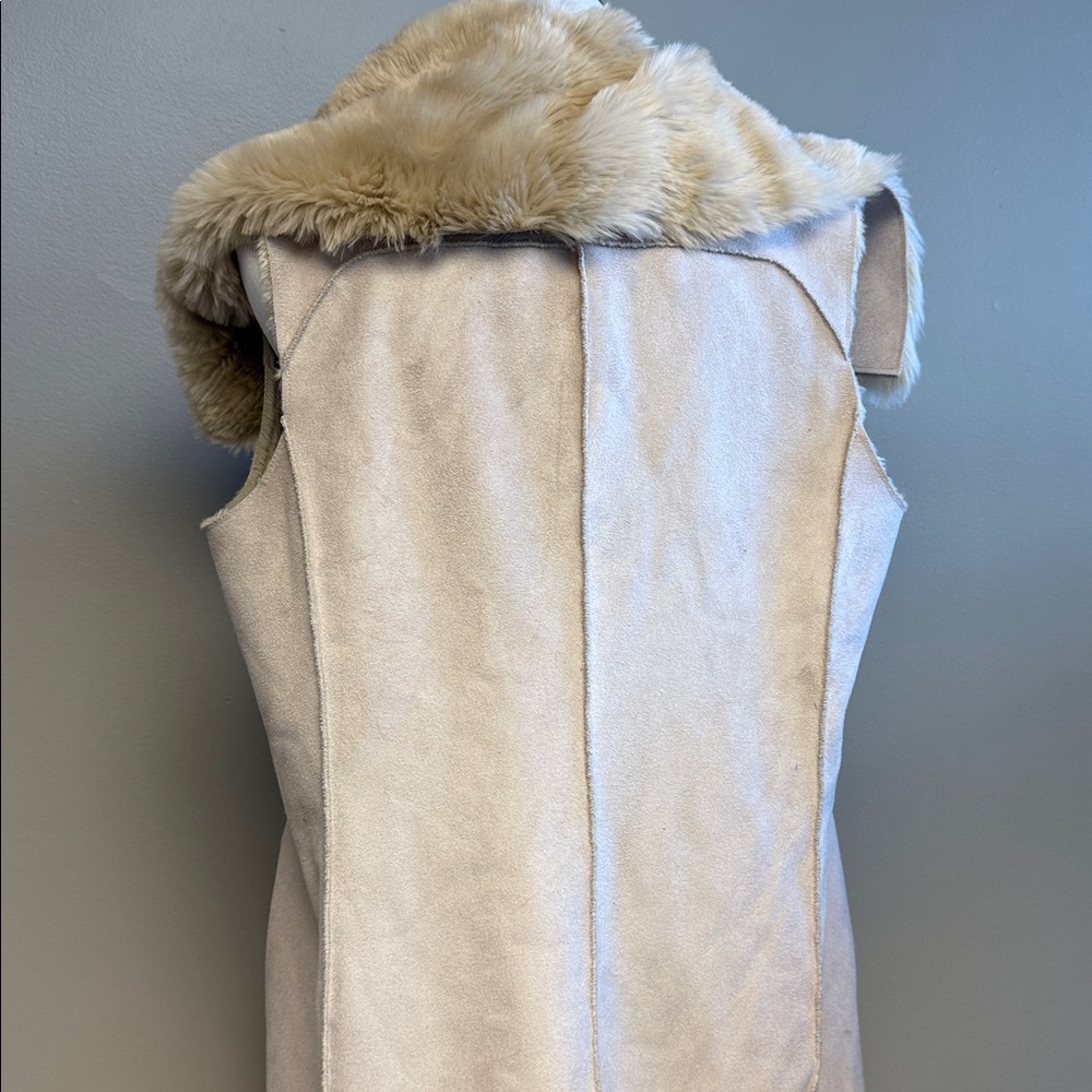 Calvin Klein Faux Fur Shearling Vest Beige Open Front M - Picture 6 of 9